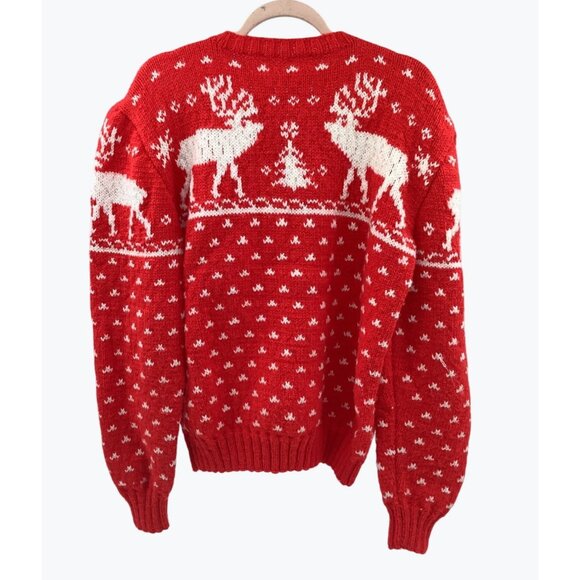 Vintage Red Reindeer Nordic Christmas Sweater Wool Knit Winter Pullover - Picture 4 of 6